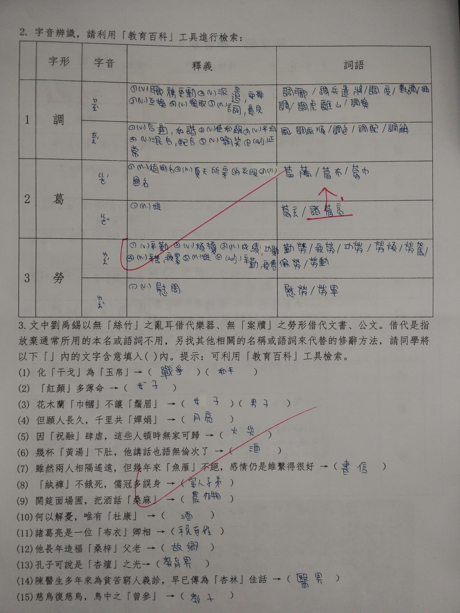 學生的課堂考卷